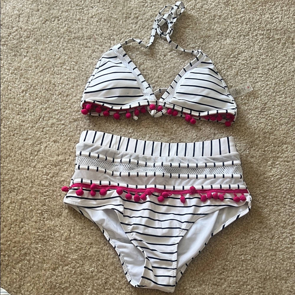 Striped Bikini with Pink Accents